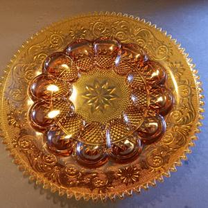 Photo of Tiara Exclusive Amber Sandwich Glass Deviled Egg Serving Platter Tray - 12 1/4"