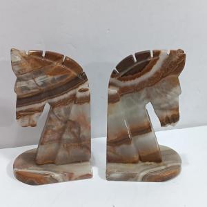 Photo of Vintage Onyx stone horse head book ends