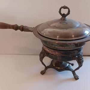 Photo of Antique Sheridan Silver Unique TROPHY Fondue pot with original stand and burner 