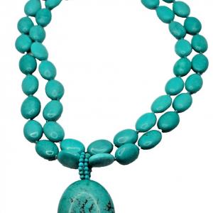 Photo of Lucas Lameth Double Stand Turquoise Sterling Silver Necklace & Pendant