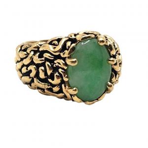 Photo of Mid Century Modern Jade & Textured 14K Yellow Gold Ring