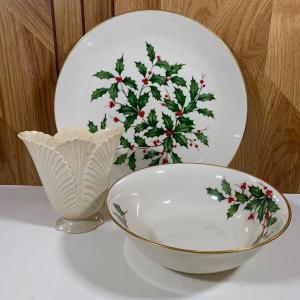 Photo of LOT 222: Lenox Christmas Serving Platter & Bowl, Vintage Corinthian Vase, Baby J
