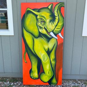 Photo of LOT 228: Large Neon Elephant Painting on Canvas Signed by Artist