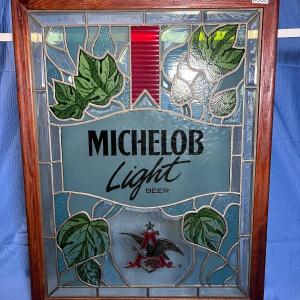 Photo of Rare Vintage Plastic Stained Glass Michelob Panel Wood Frame (1 of 2)