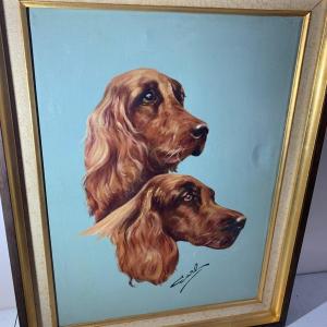 Photo of Signed Oil On Canvas Dogs