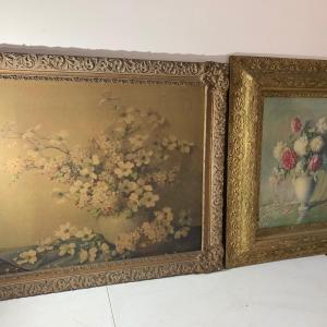 Photo of PAIR Large Vintage Floral Art Gilt Frames