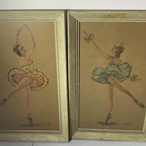 Photo of PAIR Vintage Jeweled Ballerina Art Princess Aurora & Rose Fairy