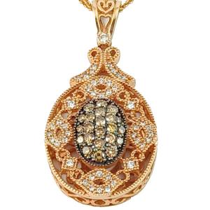 Photo of .75ct Champagne & White Diamond 14K Pink Gold Pendant and Necklace MSRP $5359