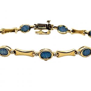 Photo of Gorgeous Blue Opal & Diamond 14K Yellow Gold Tennis Bracelet