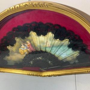 Photo of Antique Asian Fan Framed/Mounted Behind Glass