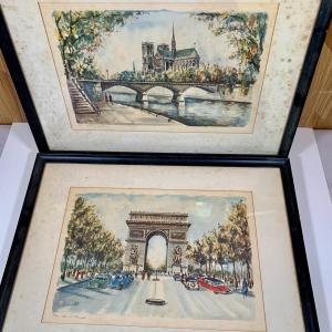 Photo of LOT 69: Notre Dame Cathedral & Arc De Triomphe by G. Ducollet Framed Signed Prin