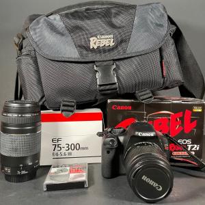 Photo of LOT 201: Cannon Rebel Eos T2i w/ Cannon EF 75-300mm Zoom Lens, Cannon Bag & More