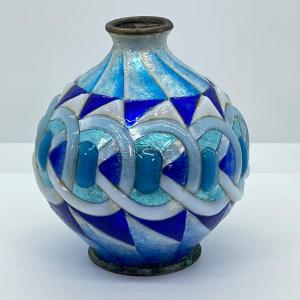Photo of LOT 241: Beautiful Vintage / Antique Art Deco Enamel over Copper Vase - Possibly