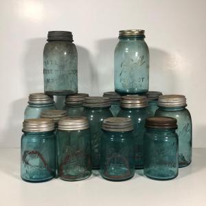 Photo of LOT 270: Vintage Blue Glass Mason Jars - Atlas & Ball