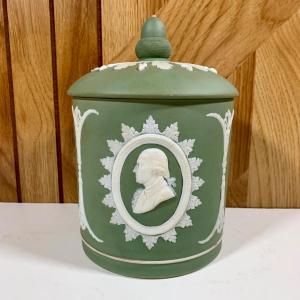 Photo of LOT 118: Vintage Wedgwood Jasperware Presidential Acorn Top Tobacco Jar