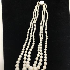 Photo of VINTAGE THREE STRAND MILK GLASS KNOTTED. CHOKER NECKLACE. Cute Clasp