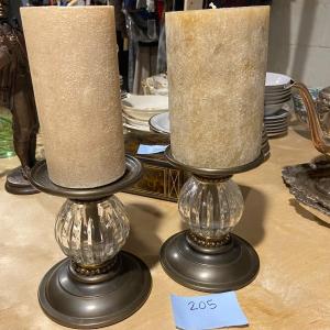 Photo of Pair of Metal and Glass Candle Sticks