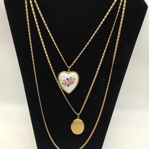 Photo of Vintage Goldette Gold toned, three strand locket, handpainted pendant
