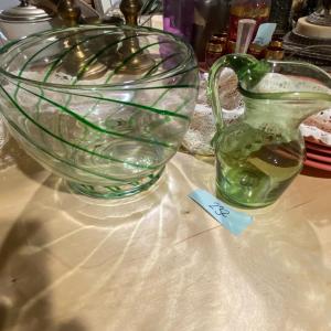 Photo of Decorative Green Glassware Bowl & Pitcher