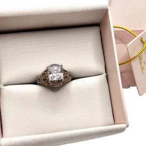 Photo of Vanna K Sterling Silver 925 Two Tone Princess Cut Cubic Zirconia Ring in Box