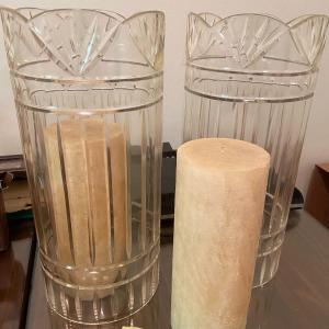 Photo of Pair of Vintage 24(k?) Lead Crystal Hurricane Candle Cylinders