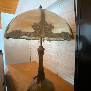 Photo of Antique Art Noveau 6-Panel Slag Glass Lamp
