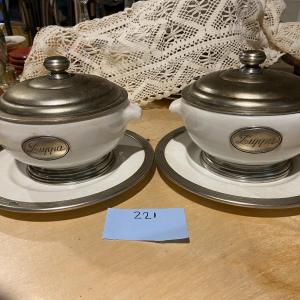 Photo of Pair of Lidded Soup Crocks with Saucers, Arte Italica