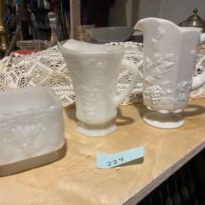 Photo of Vintage Milk Glass Pitchers and Vase