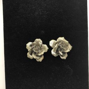 Photo of Vintage Judy Lee Silver toned Rose clip on earings