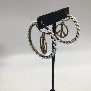 Photo of Peace, sign, earrings, bronze tone