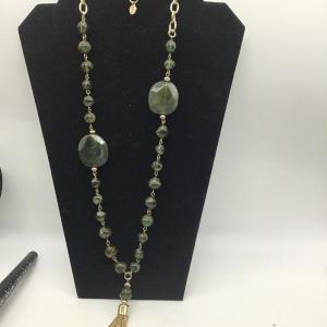 Photo of Talbots Green Gold Tone Tassel Necklace