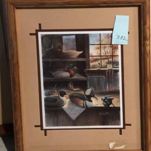 Photo of Framed Lithograph Print of Decoy Duck Workshop by Robert F. Harnett