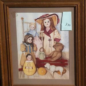 Photo of Framed Print of Dolls and Toys Portrait, Signed Pat Young