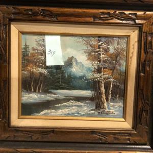 Photo of Framed Oil on Canvas Winter Landscape Paining, Signed