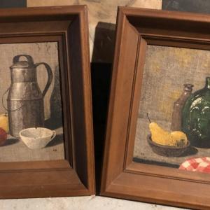 Photo of Pair of Framed Oil on Linen Still Lifes Paintings, Initaled RB