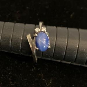 Photo of VINTAGE BLUE STAR SAPPHIRE RING 10K WHITE GOLD WITH DIAMONDS