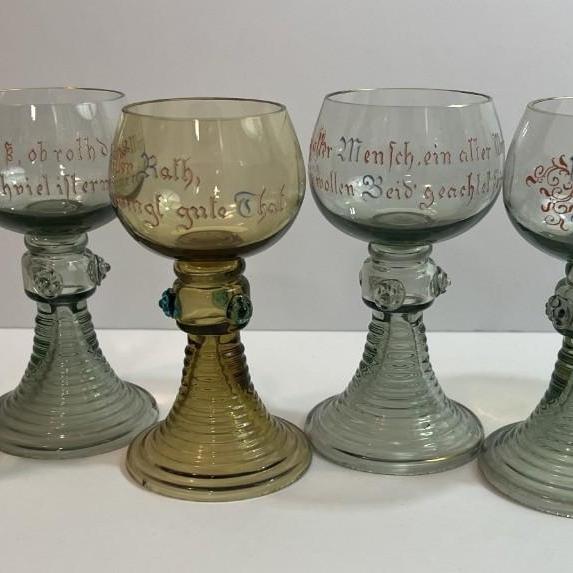 Photo of Vintage Set of 6 German Wine Goblets with Different Sayings in VG Preowned Condi
