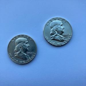 Photo of 1963-D and 1963 P Franklin Half Dollar Silver Coins