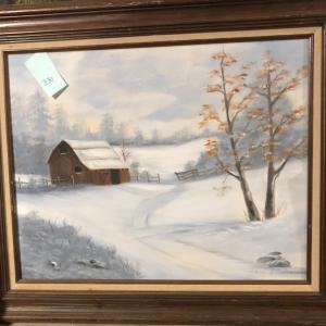 Photo of Framed Oil on Canvas Winter Countryside Landscape, Signed Mary Shaker (?)