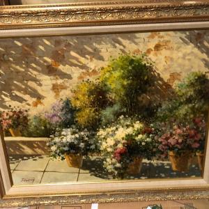 Photo of Framed Oil on Canvas Impressionist Style Garden, Sigend J Quanacy