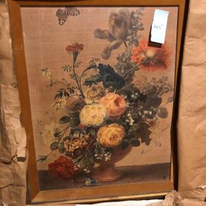 Photo of Framed Canvas Print/Reproduction of Floral Still Life, Initialed
