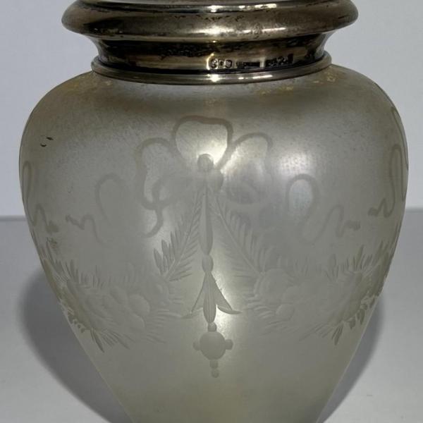 Photo of Antique Iridescent Steuben/Hawkes Verre De Soie Cosmetic Jar 4-3/4" Tall w/Monog