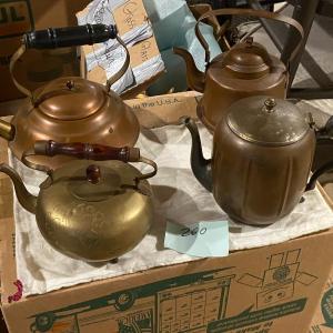 Photo of Lot of Assorted Vintage Copper Kettles