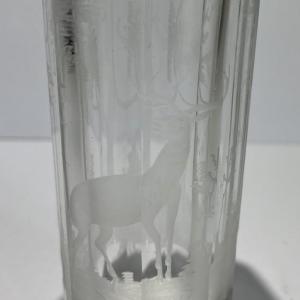 Photo of Antique Early Hand Etched Leaded DEER Scene Small Water Glass 5-1/2" Tall as Pic