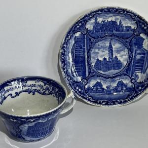 Photo of Antique Staffordshire Cup & Saucer Souvenir of Philadelphia as Pictured.