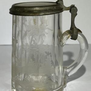 Photo of Antique Early Hand Etched Leaded DEER Scene Mini Stein 3-3/4" Tall as Pictured.