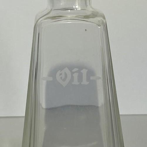 Photo of Antique Leaded Glass Oil/Vinegar Bottle 7-1/8" Tall w/Silver Top Stopper as Pict