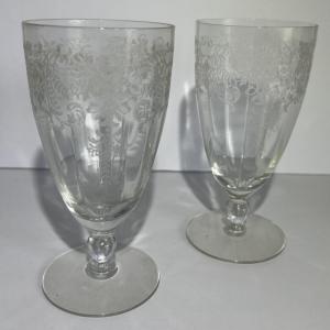 Photo of 2-Antique Early Duncan & Miller Etched Wine Glasses 6" Tall in Good Condition as