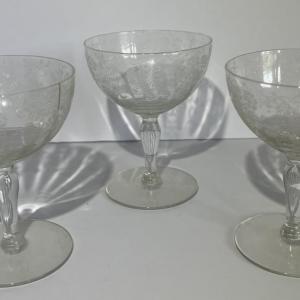 Photo of 3-Antique Early Duncan & Miller Etched Cordial/Wine Glasses in Good Preowned Con