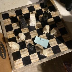Photo of HEAVY Marble Chessboard with Marble Brutalist Chess Set